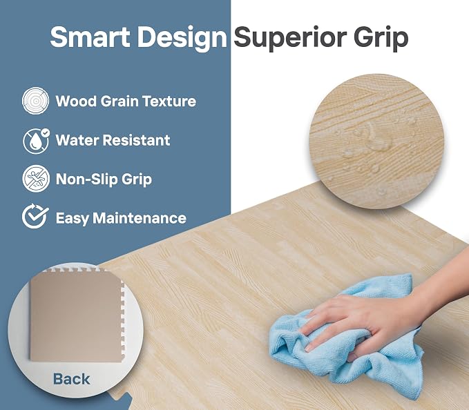 Art3d 96 Sq.Ft Eva Puzzle Exercise Mats, 24"x24" x 1/2" Thick Foam Interlocking Tiles for Flooring, Workout, Gym Equipments, Pack of 24, White Oak