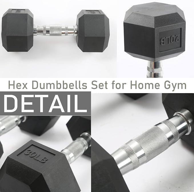 Hex Dumbbells Set for Home Gym – PVC/PEV Coated, Anti-Roll Design, Non-Slip Grip, Cast Iron Core – Versatile Strength Training Weights, 100LB Total (25LB×2+30LB×2)