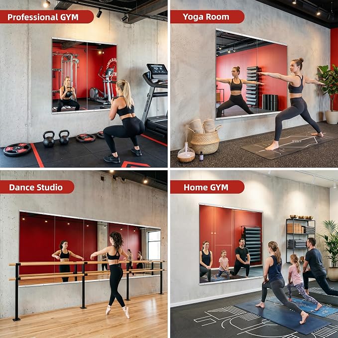 Home Gym Mirror for Wall, 50"x25"-2PCS Frameless Tempered Glass Mirror | Large Full Length Mirror for Garage, Workout, Yoga Room, Dance Studio & Home Exercise