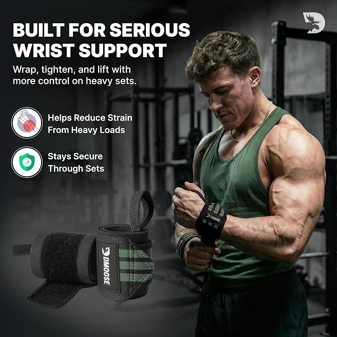 DMoose Fitness Wrist Wraps for Weightlifting 18" - Heavy Duty Gym Wrap with Hand Thumb Loop for Support & Pain Relief, USPA Approved Powerlifting, Weight Lifting Wrist Straps for Men & Women Work Out