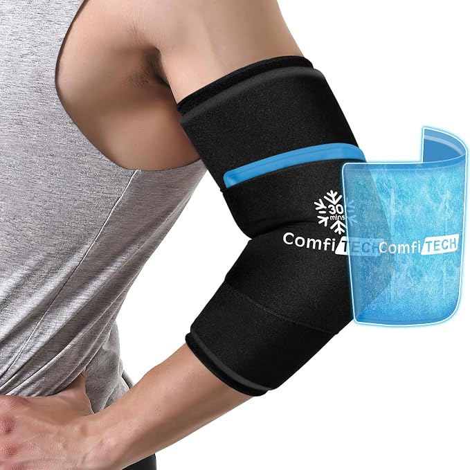 ComfiTECH Dual-Gel Elbow Ice Pack Wrap for Arm, Knee & Calf, L | Multi-Use Ice Sleeve with 30-Min Cooling for Tennis Elbows, Golfers Arm, Reusable Cold Compression for Muscle Relaxation