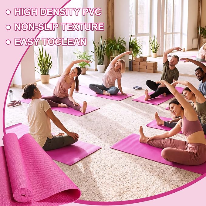 Funtery 3 mm Thin Yoga Mats Bulk, 68 x 24 Inches Lightweight PVC Exercise Mats Non Slip Workout Fitness Pads for Yoga Pilates Stretching Classes Gym Home Studio
