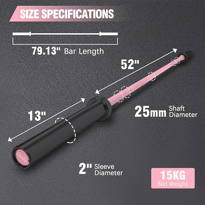 PROOFGOLD 6.6ft Olympic Barbell Bar,35Lb(15kg) Womens Barbell,Bench Press Bar for Squats and Deadlifts,2 Inch Olympic Weight Bar for Home Gym,500LB/700LB