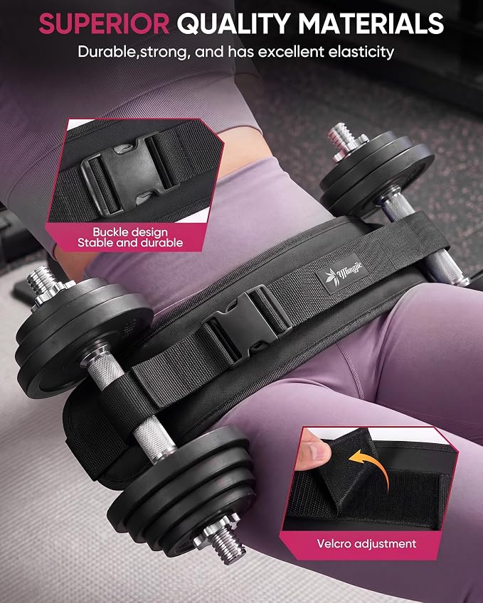 Hip Thrust Belt, Leather Dumbbell Booty Workout Belt | Adjustable non-slip booty belt for hip thrusts, fits dumbbells kettlebells plates, home gym exercise equipment