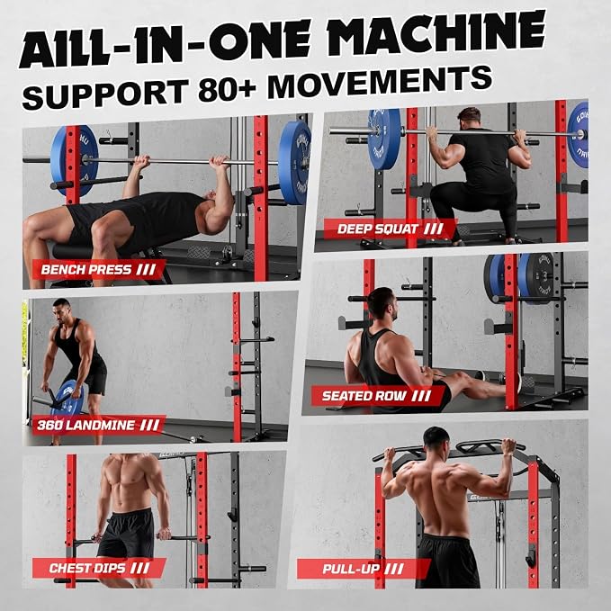 C1-V4 Power Cage, 2000LBS Squat Rack with LAT Pulldown, Multi-Function Weight Cage Strength Training Machine, Workout Cage with More Attachments for Home Gym Garage