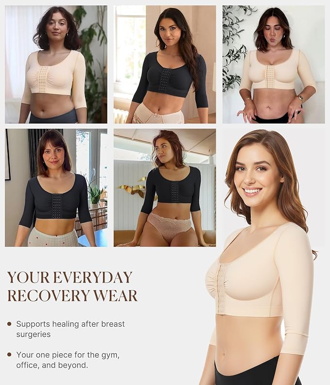 BRABIC Upper Arm Shaper for Women Fajas Post Surgery Compression Sleeves | Front Closure Bra, Arm Lipo Compression Garment, Slimming Shapewear Top, Support for Flabby Arms and Post-Surgery Recovery