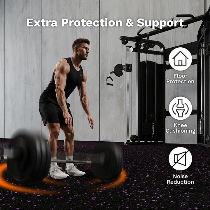 AIRHOP 1" Ultra-Thick 48 Sq Ft Rubber Top Gym Flooring for Home Gym | 12 Tiles, High Density EVA Foam, Waterproof & Non-Slip Rubber, Interlocking Puzzle Mats, Heavy Duty Floor Protection, 24"x24"