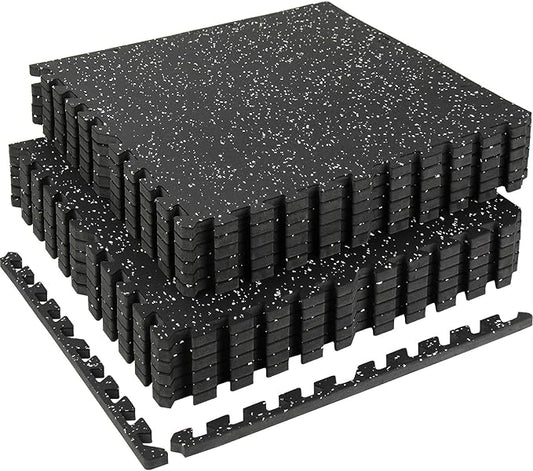 0.56" Rubber Top Gym Flooring, 12 Tiles 48 Sq Ft Heavy Duty Interlocking Gym Mats for Home Gym, Non-Slip High Density EVA Foam Workout Mat, Protect Floors from Weights, 24x24in, Black/White