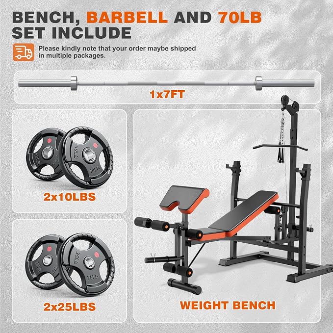 XDDIAS 9-in-1 Olympic Weight Bench Set with Lat Pulldown, Rowing, Squat Rack, Leg Extension/Curl, Preacher Pad, 900LB Adjustable Bench Press for Home Gym Weight Lifting Full-Body Workout