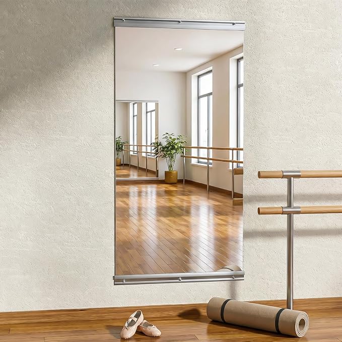 VooBang Home Gym Mirror 1 PCS 24"×48", Frameless Wall Mirror Full Length | Shatterproof Tempered Glass Large Body Mirror Hanging for Dancing Studio, Exercise, Fineness, Yoga
