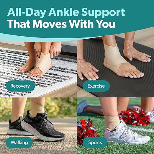 BraceAbility Elastic Ankle Support Brace - Lightweight Slip on Foot and Ankle Compression Sleeve for Gymnastics, Dance, Sports, Running, Exercise, and Sprained Ankle Swelling for Women and Men (Beige, 2XL)