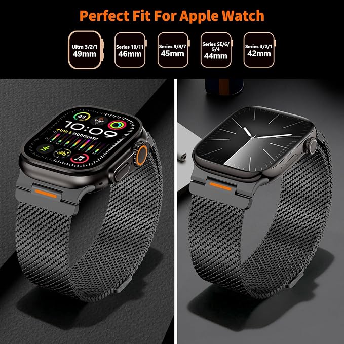 Bands Compatible with Apple Watch Ultra 3/2/1 Band 49/46/45/44mm | Milanese Loop Magnetic Stainless Steel Strap for iWatch Ultra SE 3/2/1 Series 11 10 9 8 7 6 5 4 3 2 1 Men, Dark Gray