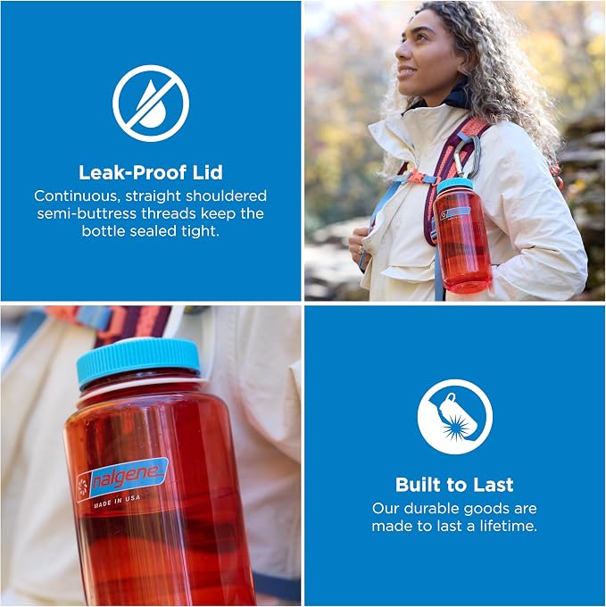 Nalgene 32 oz Wide Mouth Water Bottle, Thrill & Motion, Flame w/Blue Atoll