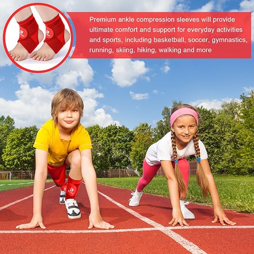 Honoson 2 Pcs Ankle Brace Kid Ankle Support Youth Neoprene Lace up Compression Sleeve Foot Brace Stabilizer with Adjustable Strap for Sport Sprained Plantar Fasciitis Achilles Tendonitis(Red,S)