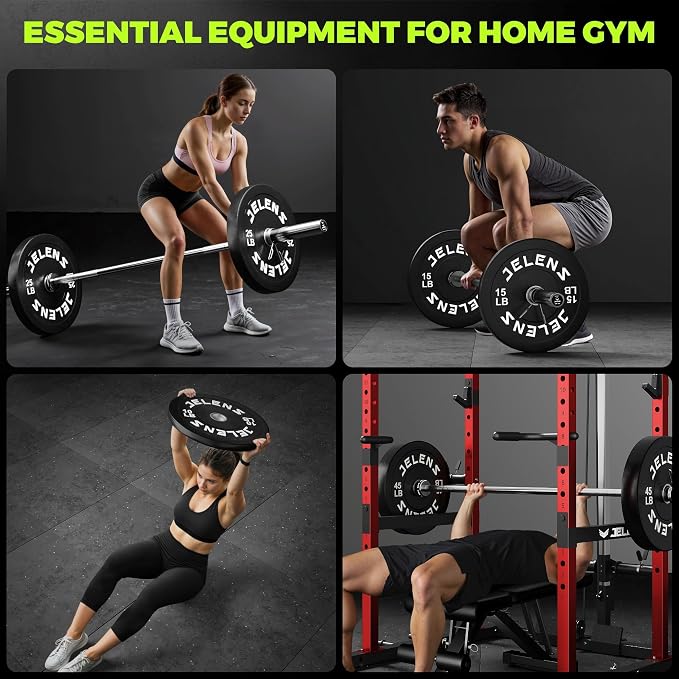 JELENS Olympic Barbell Weight Plates Set, 2-Inch Black/Colored Rubber Bumper Plate Weight Set for Strength Training and Weightlifting, Multiple Options