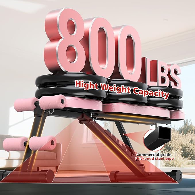 XDDIAS Workout Bench, 10 Backrests Adjustable Weight Bench with Extended Headrest, 800LBS Foldable Weight Bench for Home Gym, Incline Decline Flat Bench Compact for Small Space Training