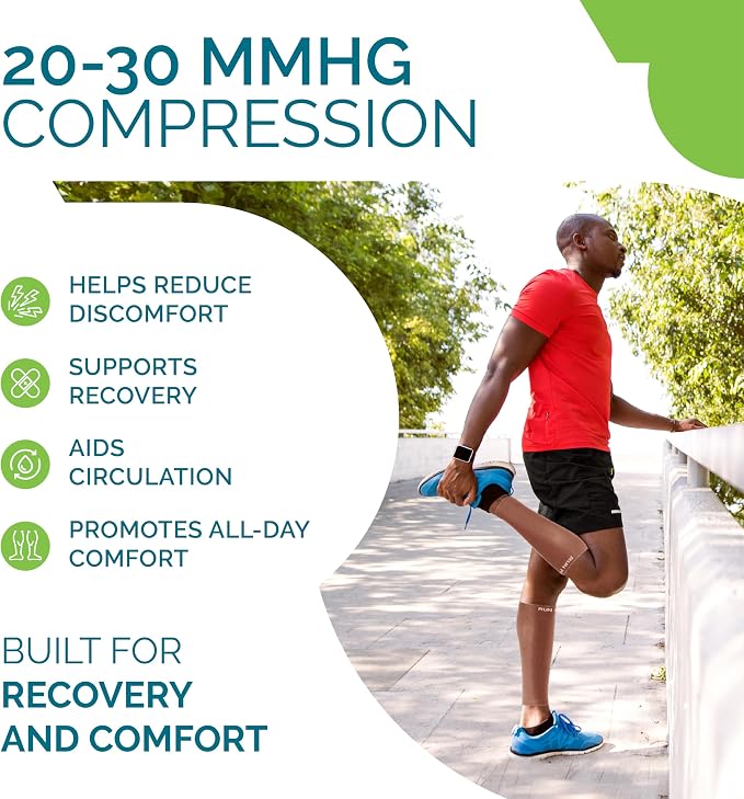 Run Forever Calf Compression Sleeve for Men & Women, 20-30mmHg Compression | Leg Sleeve for Shin Splints, Varicose Veins, Swelling & Pain Relief | Footless socks for Running, Cycling & Travel