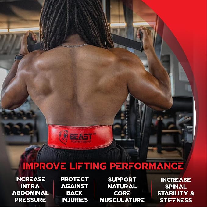 Weight Lifting Belt - 4” Genuine Leather Belts Padded Lower Back Support for Gym Bodybuilding Squat Deadlift Weightlifting Cross Strength Training Men Women Free Wrist Wrap