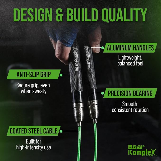 Bear KompleX Speed Jump Rope - Adjustable Tangle-Free Skipping Rope, Lightweight Handles, Smooth 360° Swivel Bearings, 2 Steel Cables, Free Carrying Case