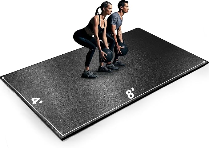 Large Exercise Mat, 8' x 6'/8' x 4'/6' x 4' Extra Durable Workout Mats for Home Gym Flooring, High-Density Gym Mats Cardio Mat for Jump Rope, MMA, Stretch, HIIT, Shoe-Friendly, Non-Slip, Non-Toxic