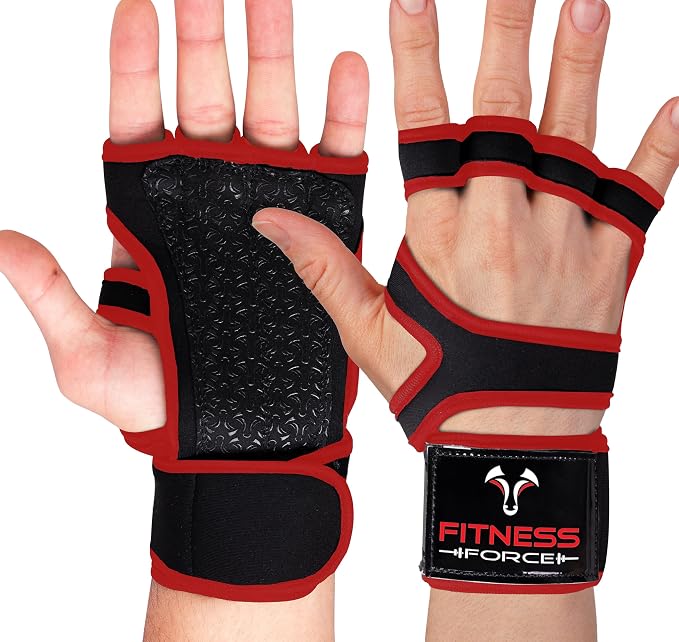 FITNESS FORCE Ventilated Weight Lifting Workout Gloves for Men & Women | Gym Gloves for Men & Women with Built-in Wrist Wraps for Men, Exercise Gloves for Weightlifting, Cycling & Cross Training