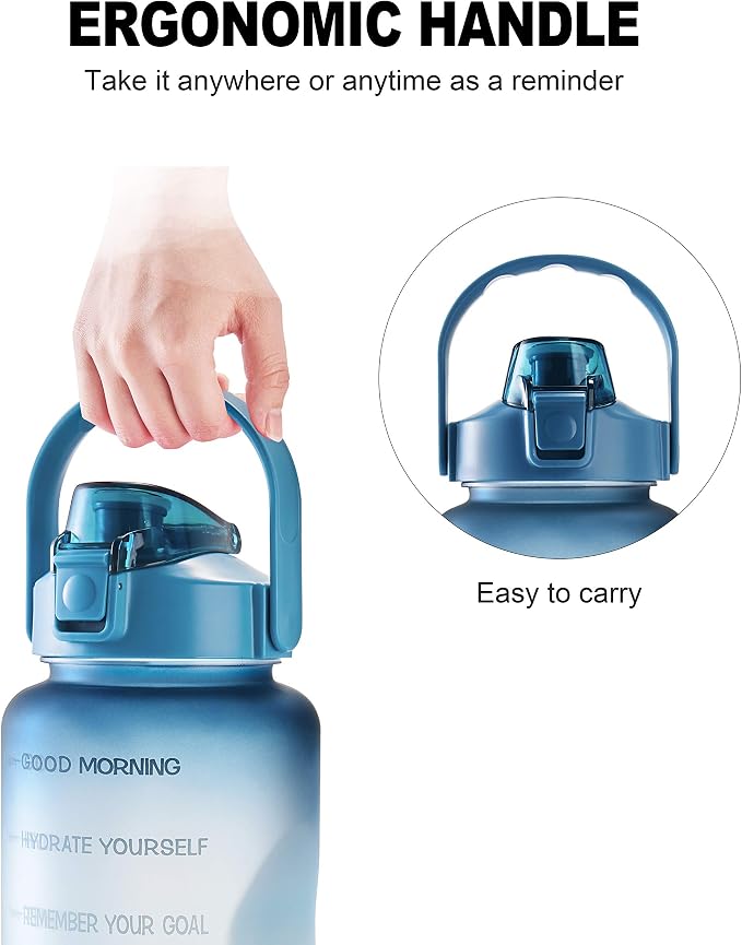 EYQ 64oz/128oz Leakproof Free Drinking Water Bottle with Motivational Time Marker BPA Free for Fitness, Gym and Outdoor Sports