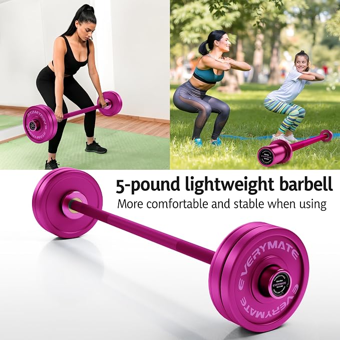EVERYMATE 5LB Mini Barbell Bar Beginner Women Kid Barbell Total Body Workout Weighted Bar,for Strength Training, for Youth Children New Weightlifting