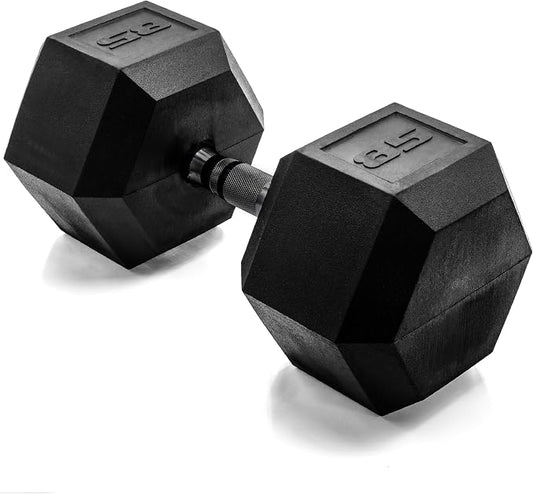 CAP Rubber Coated Dumbbell Weights, Free Weights for Home Gym Strength Training, Anti-Roll Hex Dumbbells with Black, Chrome & Comfort Grip Handles, Singles