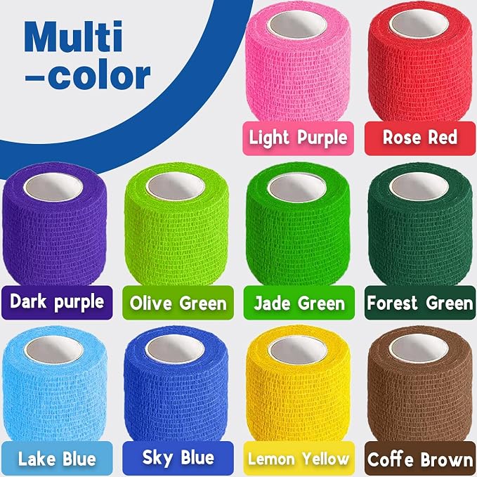AZEN 40 Pack Self Adhesive Bandage Wrap, 2" X 5 Yards Elastic Cohesive Bandage Wrap, Color Athletic Tape, Vet Wrap, Ankle Tape, Tattoo Grip Tape Wrap