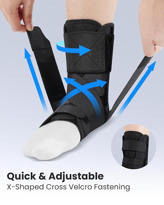 Ankle Brace for Women & Men, Hook-and-Loop Straps, 4 Support Bars, L | Breathable fabric, removable support bars, adjustable compression, Achilles support, ankle sprain recovery, soccer, running