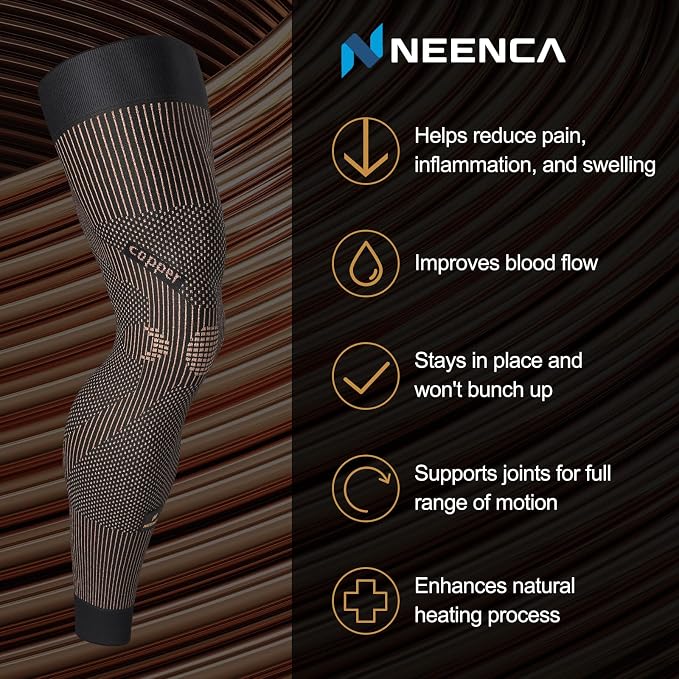NEENCA Copper Compression Leg Sleeve, Ultra-thin with Copper Ions Infused | Full Leg Sleeve for Knee Pain Relief, Muscle Recovery, Swelling, Inflammation, Promotes Circulation, Sports, Workout...