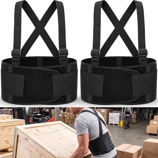 2-pack Black Large Work Back Brace for Men & Women, Heavy Duty Adjustable Lower Back Support Belt for Lifting Safety & Daily Use Gift Protection