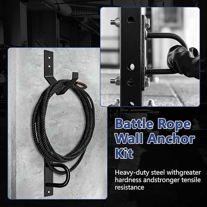 dreamdragon Battle Rope Wall Mount Kit, 1 Battle Rope Wall Anchor and 1 Storage Hook for 30-50 Ft, 1"-2.5" Heavy Duty Battle Rope Wall Anchor with Storage Hook for Home and Gym Use