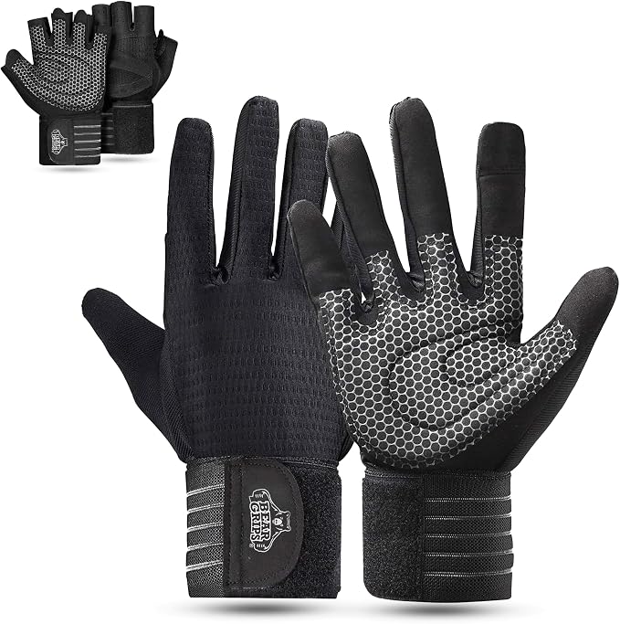 Bear Grips Weight Lifting Gloves for Men & Women | Half Finger Lifting Gloves | Full Finger Workout Gloves for Men | No Finger Exercise Gloves l Compression Weightlifting Gloves | Gym Gloves for Men
