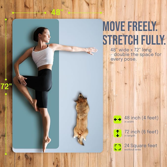 Gogokiwi Large Yoga Mat (6'x4') – 1/4" & 1/2" Thick Exercise Mats for Home Workout, Extra Wide Workout Mats for Home Gym, Yoga, Pilates, Stretching, Floor & More