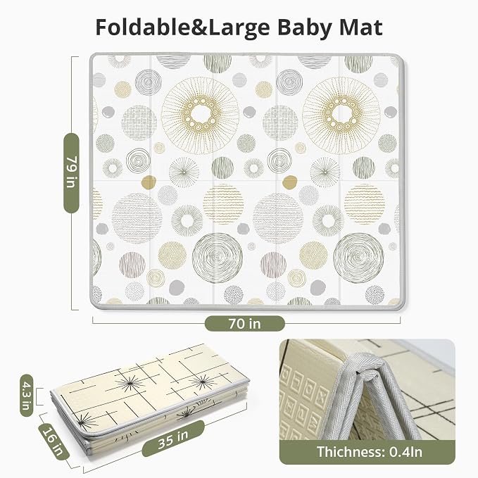 Baby Play Mat,79"x71" Extra Large Foldable Play Mat,Foam Play Mat for Baby | Reversible Baby Play Mats for Floor, Soft Baby Crawling Mat,Non-Toxic Tummy Time for Babies and Toddlers, Waterproof Playmat