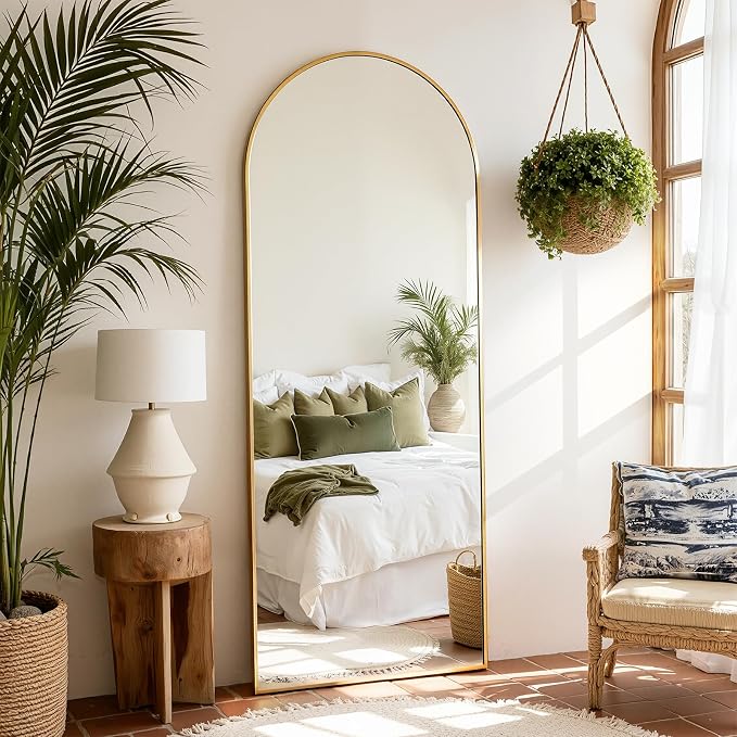 Arched Full Length Mirror 65"x24" Leaning Hanging for Decor Gold | Standing Body Mirror with Aluminum Frame for Bedroom Cloakroom Living Room Make-up Gift