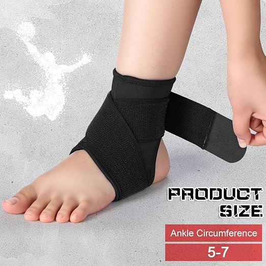 Honoson 2 Pcs Ankle Brace Kid Ankle Support Youth Neoprene Lace up Compression Sleeve Foot Brace Stabilizer with Adjustable Strap for Sport Sprained Plantar Fasciitis Achilles Tendonitis(Black,M)