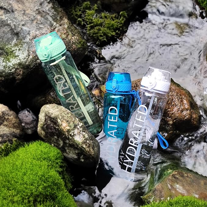 GOPPUS Clear Water Bottle With Straw 32oz Clear Sports Water Bottles Motivational with Time Marker Tritan BPA Free Clea Plastic Water Bottle Wide Mouth for Gym Travel Home School Office