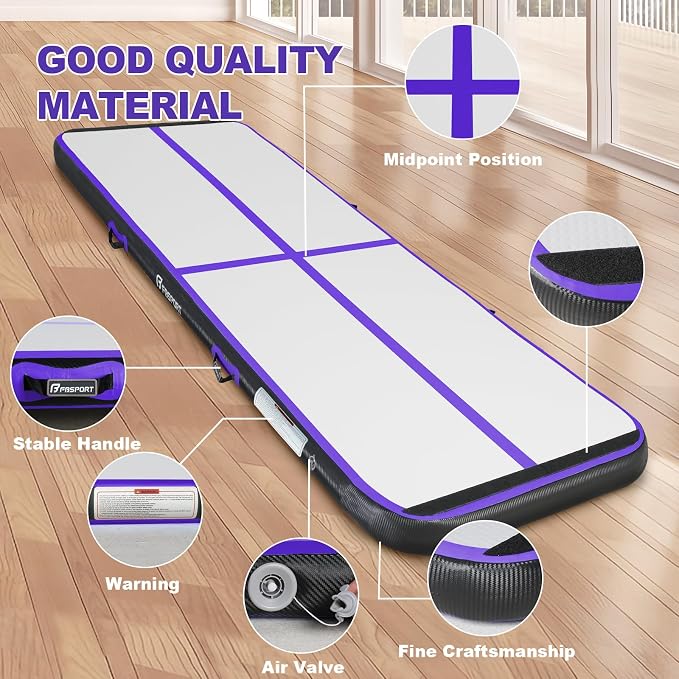 FBSPORT Inflatable Air Gymnastics Mat Training Mats 4/8 inches Thickness Gymnastics Tracks for Home Use/Training/Cheerleading/Yoga/Water with Pump