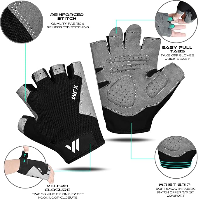 WESTWOOD FOX Gym Gloves Fitness Training Anti Slip Shock-Absorbing Weight Lifting Gloves Padded Grip Breathable Fingerless Workout Support for Men Women Cycling Exercise