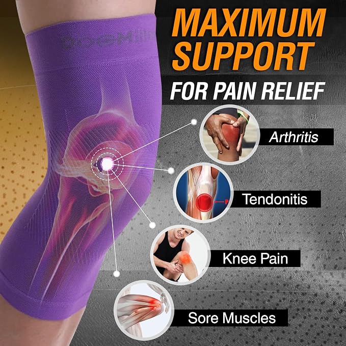 Doc Miller Knee Compression Sleeve Brace for Men & Women | Pair, Best Support for Workout, Running, ACL, Arthritis Pain Relief