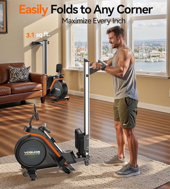 YOSUDA Rowing Machine for Home, Magnetic Rower Machine for Beginners to Athletes, Use with Resistance Adjustment Function, Bluetooth, App Supported, LCD Monitor, and Comfortable Seat Cushion