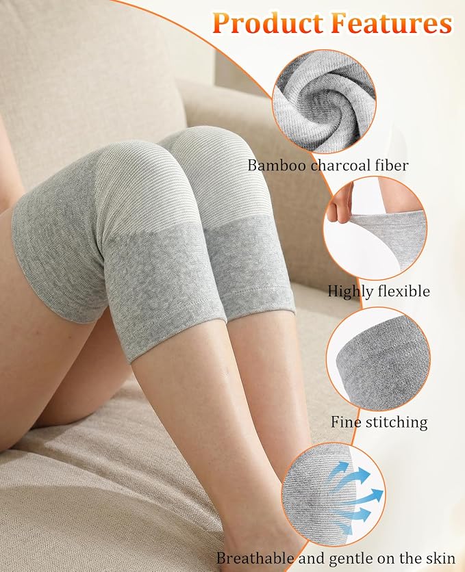 3 Pair Bamboo Knee Sleeve for Women & Men, Knee Brace Compression Support for Running Hiking and Daily Wear, Large Gray for (70-90KG)