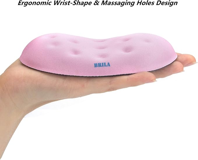 BRILA Ergonomic Memory Foam Mouse Wrist Rest Support Pad Cushion for Computer, Laptop, Office Work, PC Gaming - Massage Holes Design - Wrist Pain Relief (Pink Mouse Wrist Rest)