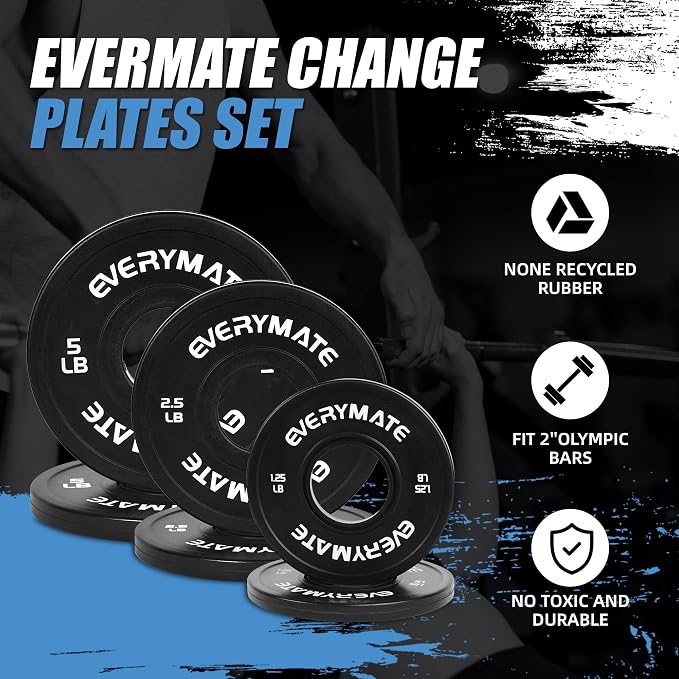 EVERYMATE Change Weight Plates 1.25LB 2.5LB 5LB Set Fractional Olympic Bumper Plates for Cross Training Steel Insert Strength Training