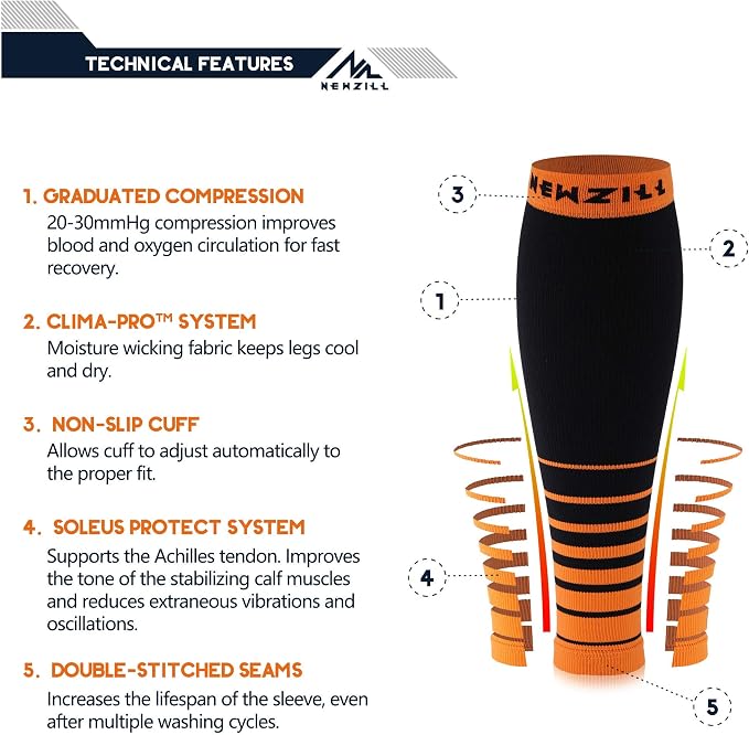 NEWZILL Compression Calf Sleeves (20-30mmHg) for Men & Women Perfect Option to Compression Socks for Running Travel Nursing