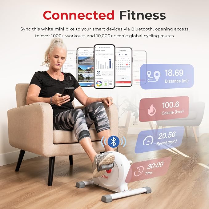 Sunny Health & Fitness Smart Under-Desk Bike Exerciser, Low-Impact Cardio Cycling Equipment for Home/Office, Mini Paddler for Arm/Leg Mobility Training, Free SunnyFit App