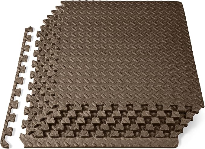 ProsourceFit Exercise Puzzle Mat 1/2-inch, EVA Interlocking Foam Floor Tiles for Home Gym, Workout Equipment, Kids Play Areas, Brown, 24 Sq Ft - 6 Tiles