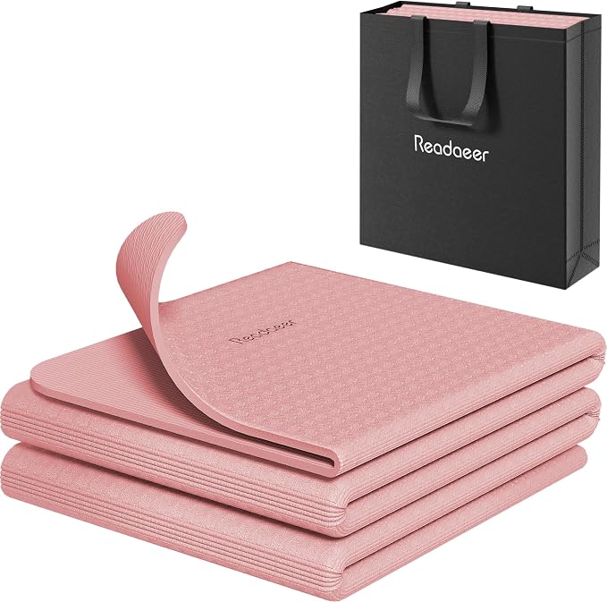 Readaeer Foldable Yoga Mat for Travel Folding Yoga Mat 6mm Thick with Carrying Bag, Non-Slip TPE Exercise Pilates Mat for 72" L x 24" W x 0.24 Inch | TPE Exercise Mat With Carrying Bag for Home Workout, Yoga, Pilates, Stretching
